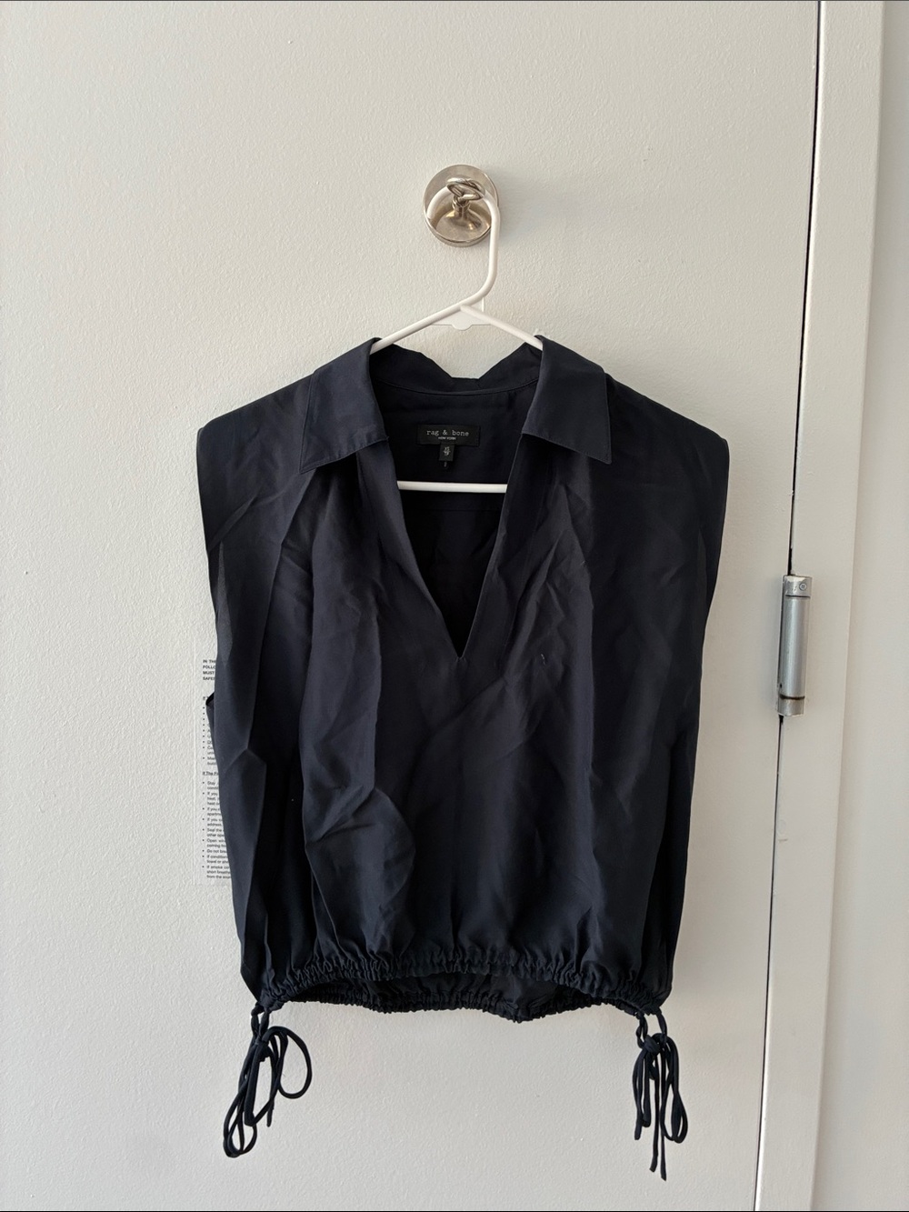 Rag & Bone Black V-Neck Sleeveless Drawstring Hem Top